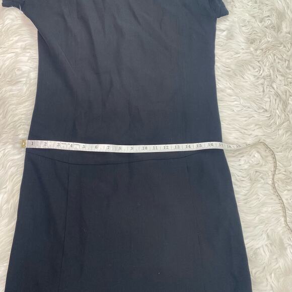 Theory Women's Short Sleeve Wool Shift Dress Size 6 Black Office Career - Picture 6 of 16